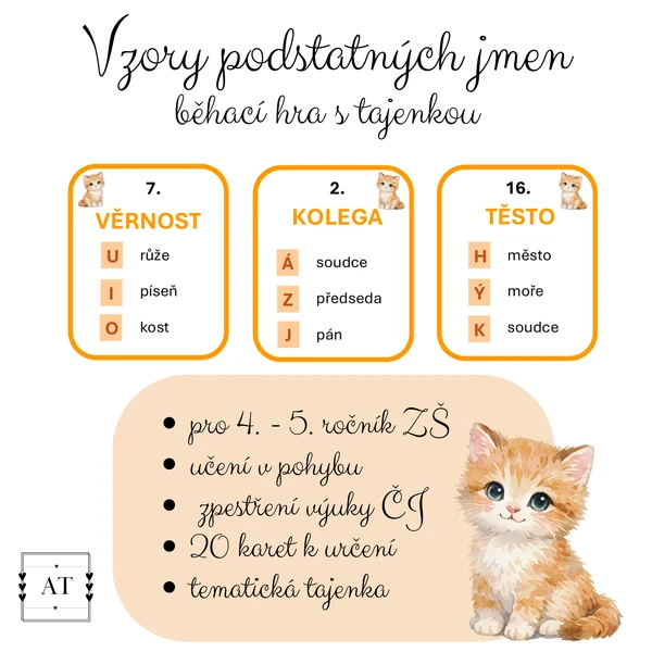 Vzory podstatných jmen - běhací hra s tajenkou