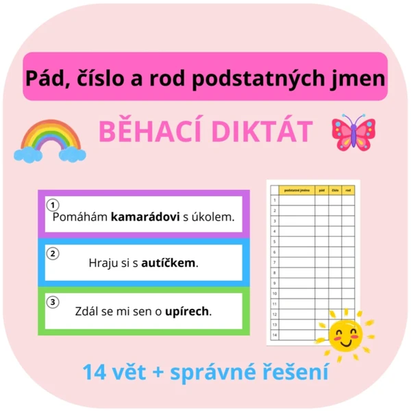 Pád, číslo a rod podstatných jmen_Běhací diktát