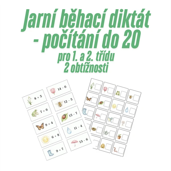 Jarní běhací diktát - počítání do 20 pro 1. a 2. třídu