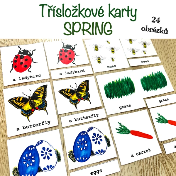 Třísložkové karty, pexeso - JARO - SPRING