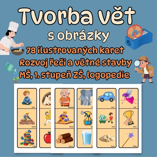 Tvorba vět s obrázky (78 karet)