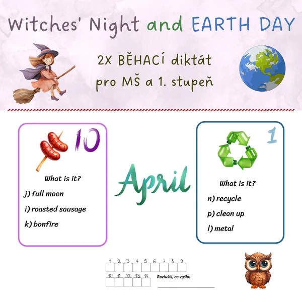 Witches' Night and EARTH DAY - set 2 x běhací diktát