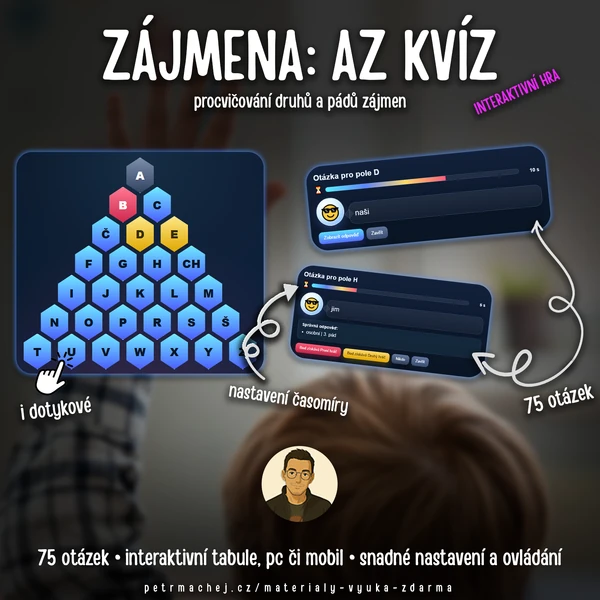 ZÁJMENA: AZ KVÍZ (interaktivní, 75 otázek)