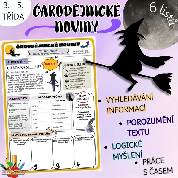 ČARODĚJNICKÉ NOVINY - čtenářská gramotnost, práce s daty