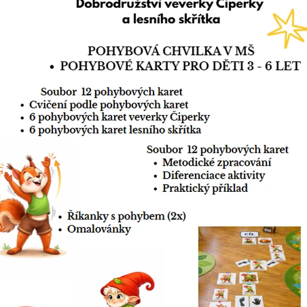 Pohybové karty veverky Čiperky a lesního skřítka - MŠ.