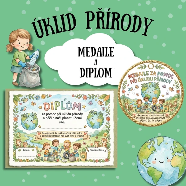 Úklid přírody - medaile a diplom