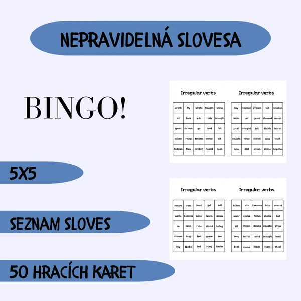 Bingo nepravidelná slovesa 5x5