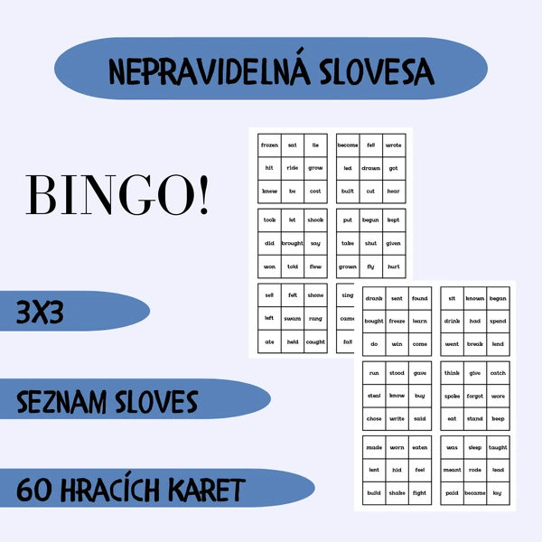 Bingo nepravidelná slovesa 3x3