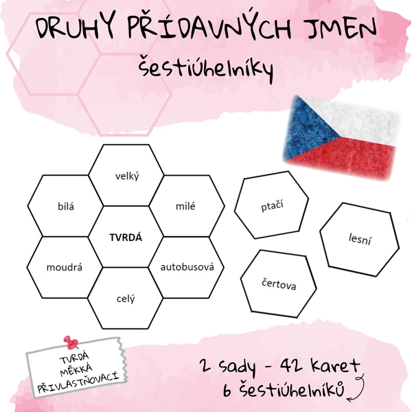 Druhy přídavných jmen - šestiúhelníky