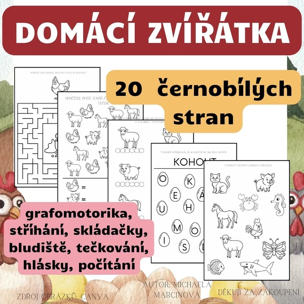 DOMÁCÍ ZVÍŘÁTKA - 20 černobílých stran