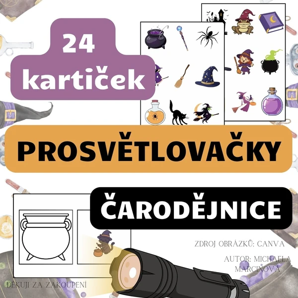 ČARODĚJNICE – prosvětlovačky (24 kartiček + 3 přehledové karty)