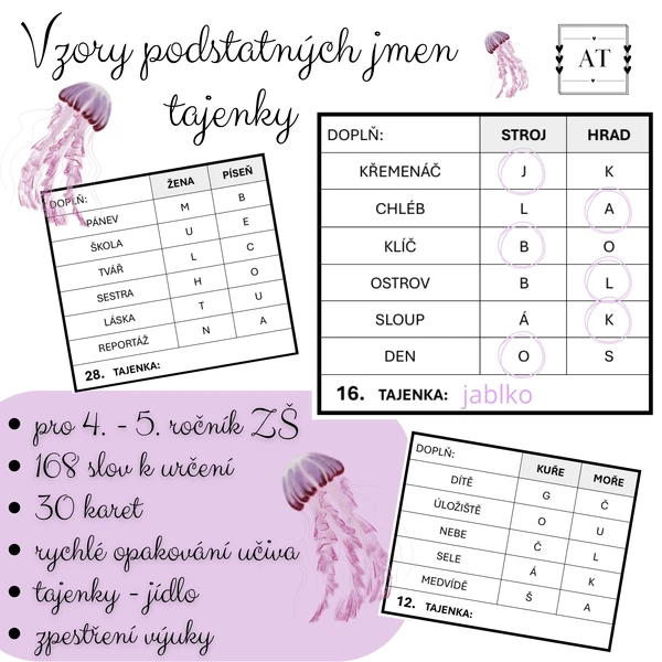 Vzory podstatných jmen - tajenky
