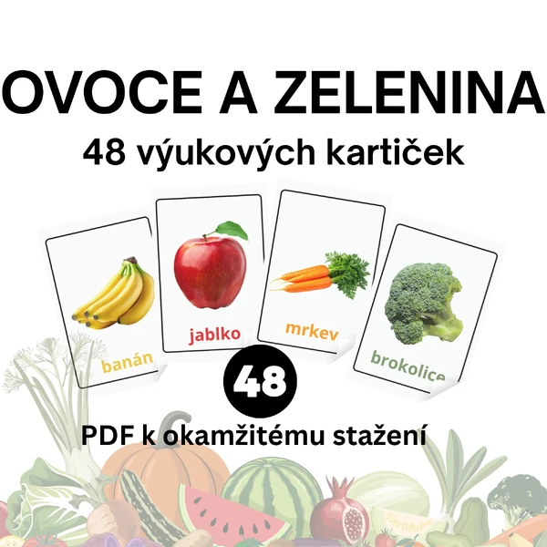 Ovoce a zelenina – 48 výukových kartiček