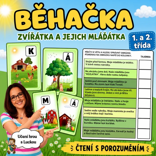 BĚHAČKA - ZVÍŘATA A JEJICH MLÁĎATA - čtení s porozuměním.