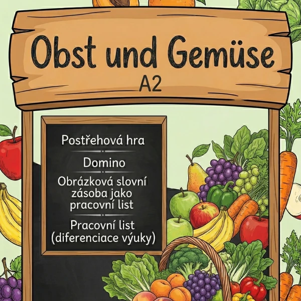 Obst und Gemüse: Postřehová hra, domino, pracovní listy a plno akvit, úroveň A2
