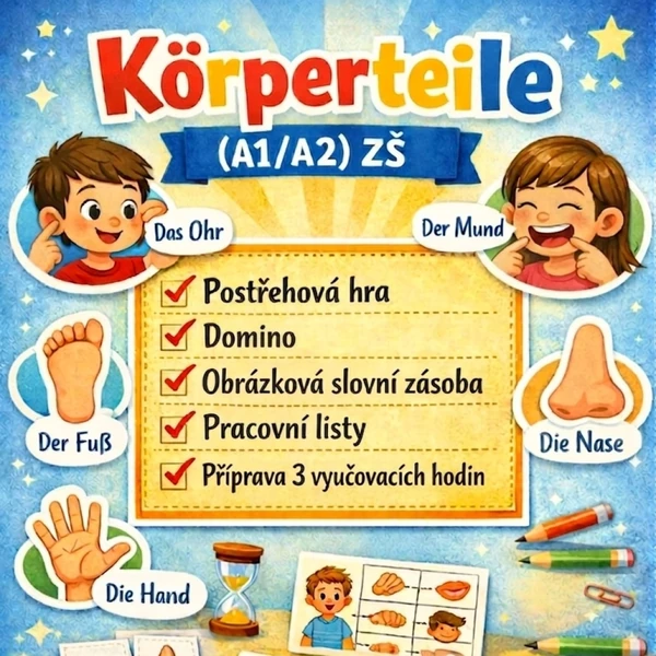 Körperteile (A1/A2) kompletní výukový balíček (Postřehovka, domino, prac.listy)