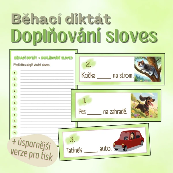 Běhací diktát + doplňování sloves