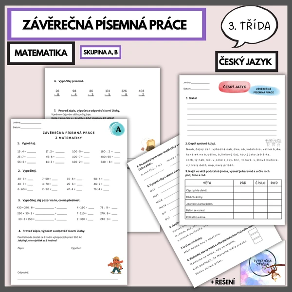 Závěrečná písemná práce 3. třída / matematika / český jazyk