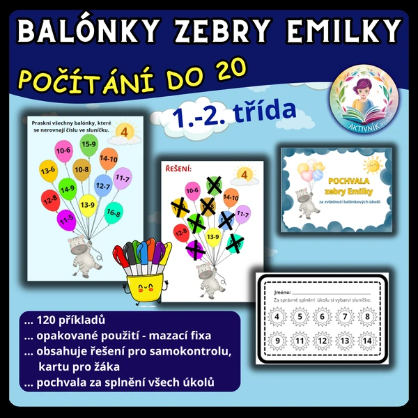 BALÓNKY ZEBRY EMILKY-počítání do 20