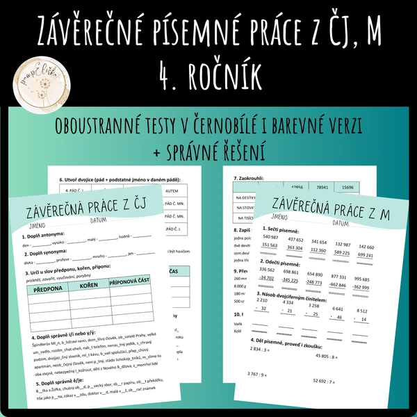 Závěrečné písemné práce z ČJ, M - 4. ročník