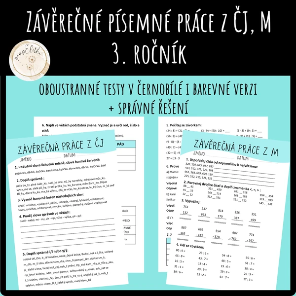  Závěrečné písemné práce z ČJ, M - 3. ročník