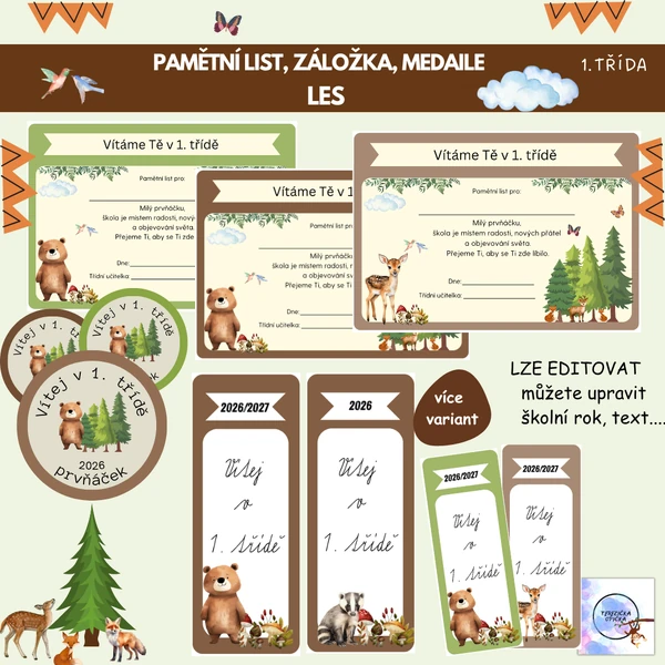 UVÍTACÍ LIST, ZÁLOŽKA, MEDAILE - LES /Prvňáček 2026