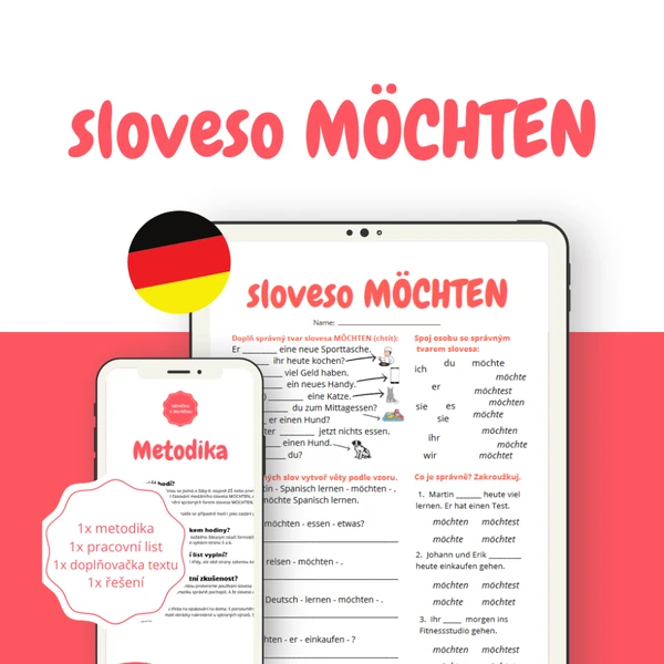 Sloveso MÖCHTEN: pracovní list a doplňovačka textu