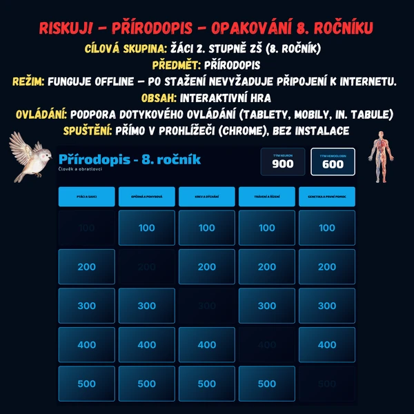 Riskuj! - Přírodopis - Opakování 8. ročníku