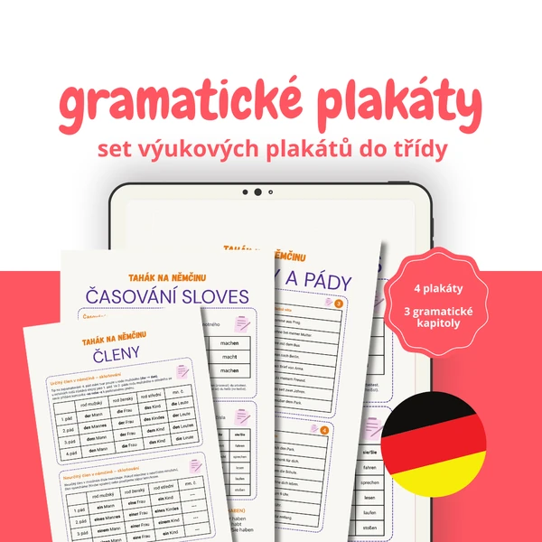 Gramatické plakáty do učebny němčiny (formát A4, A3, A2)