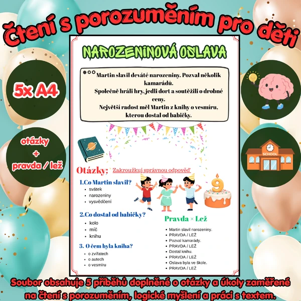 Čtení s porozuměním 3 - pro děti | 5x A4