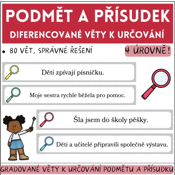 Podmět a přísudek - gradované věty k určování