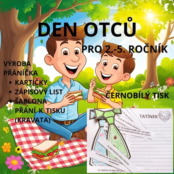 Den otců - výroba přáníčka pro tatínka -kartičky, zápisový list, šablona k tisku