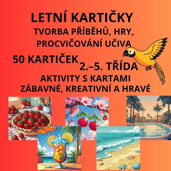 Letní kartičky - 50 letních karet, tvorba příběhů, hry, procvičování učiva