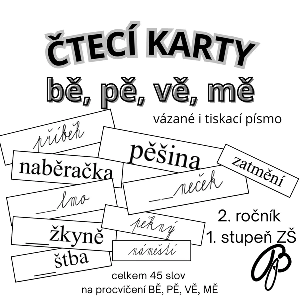 BĚ, PĚ, VĚ, MĚ - čtecí karty