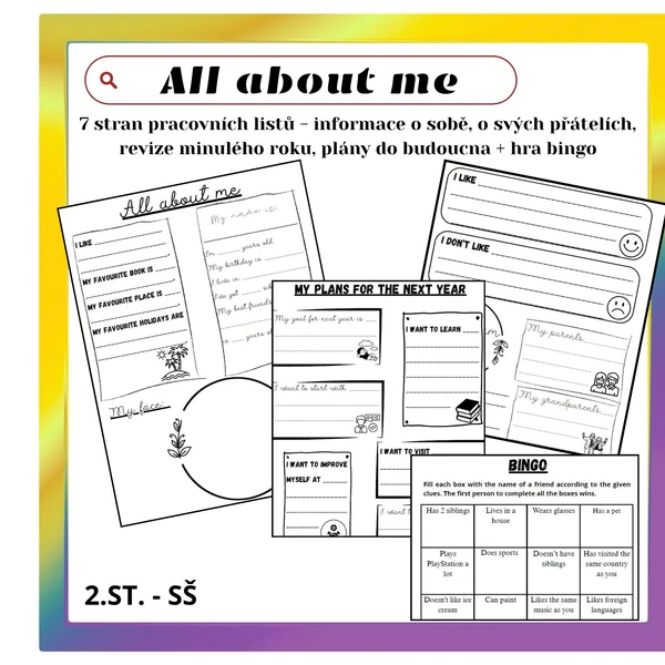 All about me - soubor pracovních listů + hra bingo