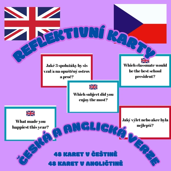 Reflektivní karty na konec školního roku ve dvou jazycích - česky a anglicky