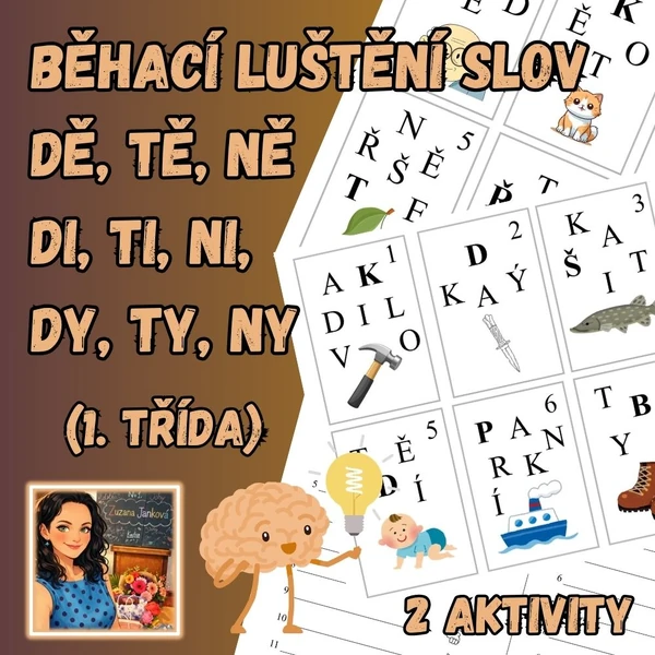 Běhací luštění slov - dě, tě, ně; di, ti, ni/dy, ty, ny