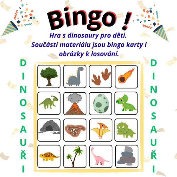 Dinosauří bingo pro děti | 20 bingo karet