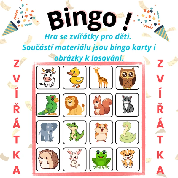 Bingo se zvířátky | zábavná hra pro děti | 20 bingo karet