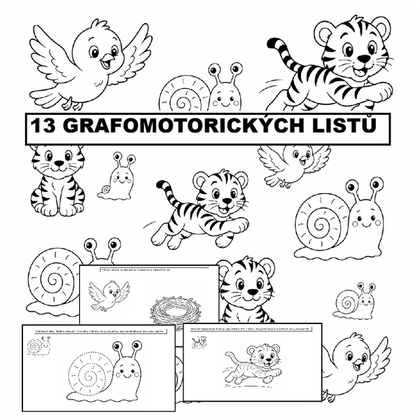 13 grafomotorických pracovních listů - zvířata