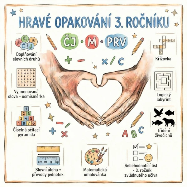 Hravé opakování 3. ročníku (ČJ, M, PRV) + Sebehodnoticí list