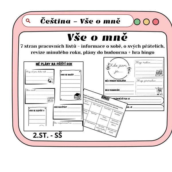 Vše o mně - soubor pracovních listů + hra bingo