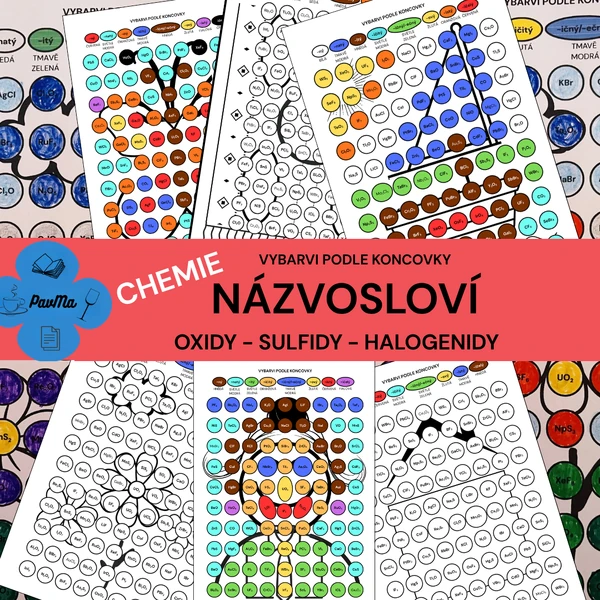 CHEMIE: Názvosloví sloučeniny (oxidy, sulfidy, halogenidy) - pracovní listy k vybarvování