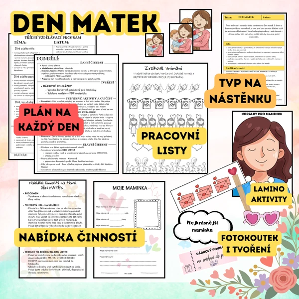 DEN MATEK - příprava na každý den + dotazník pro maminku, foto koutek 