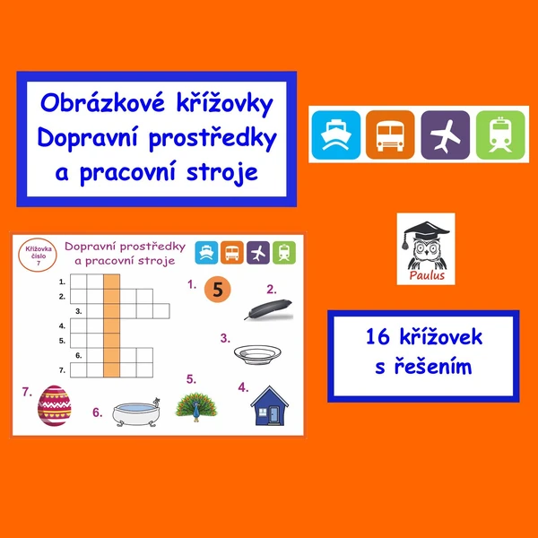 Obrázkové křížovky Dopravní prostředky a pracovní stroje 