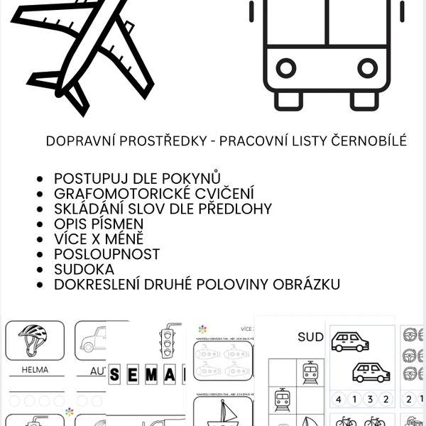 Dopravní prostředky - PL černobílé 