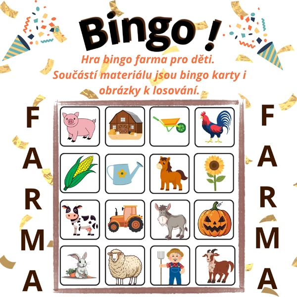 Farmářské bingo pro děti | 20 bingo karet