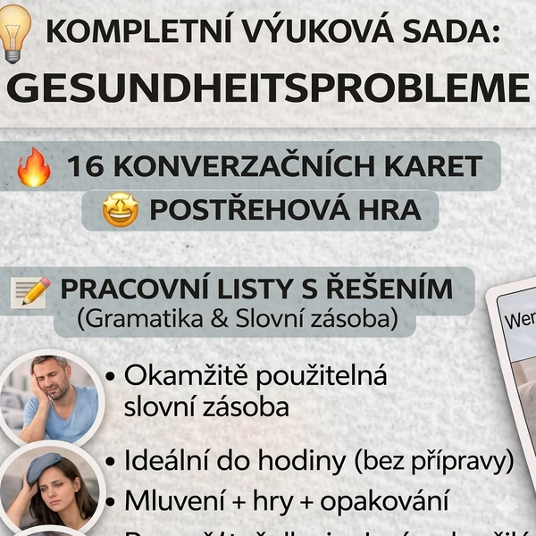 Gesundheitsprobleme konverzační karty, postřehová hra a procvičování slovíček