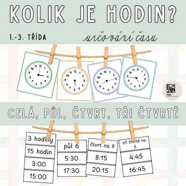 Kolik je hodin? (celá, půl, čtvrt, tři čtvrtě)