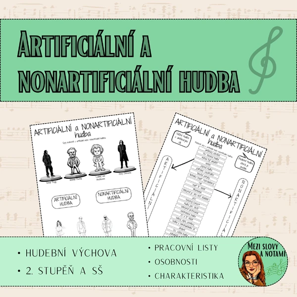 Artificiální a nonartificiální hudba (vážná a populární) – pracovní list